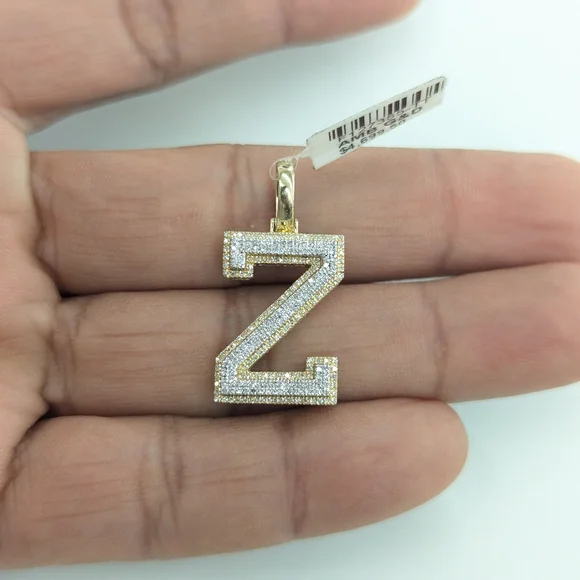 Real Diamond 10kt Two Tone Block Letter Z Pendant